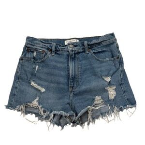 Abercrombie High Rise Distressed Mom Jean Shorts
